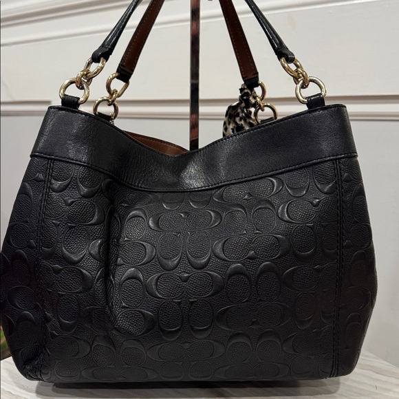 Coach Tote Lexy Signature Black Leather Embossed Bag - Picture 8 of 16